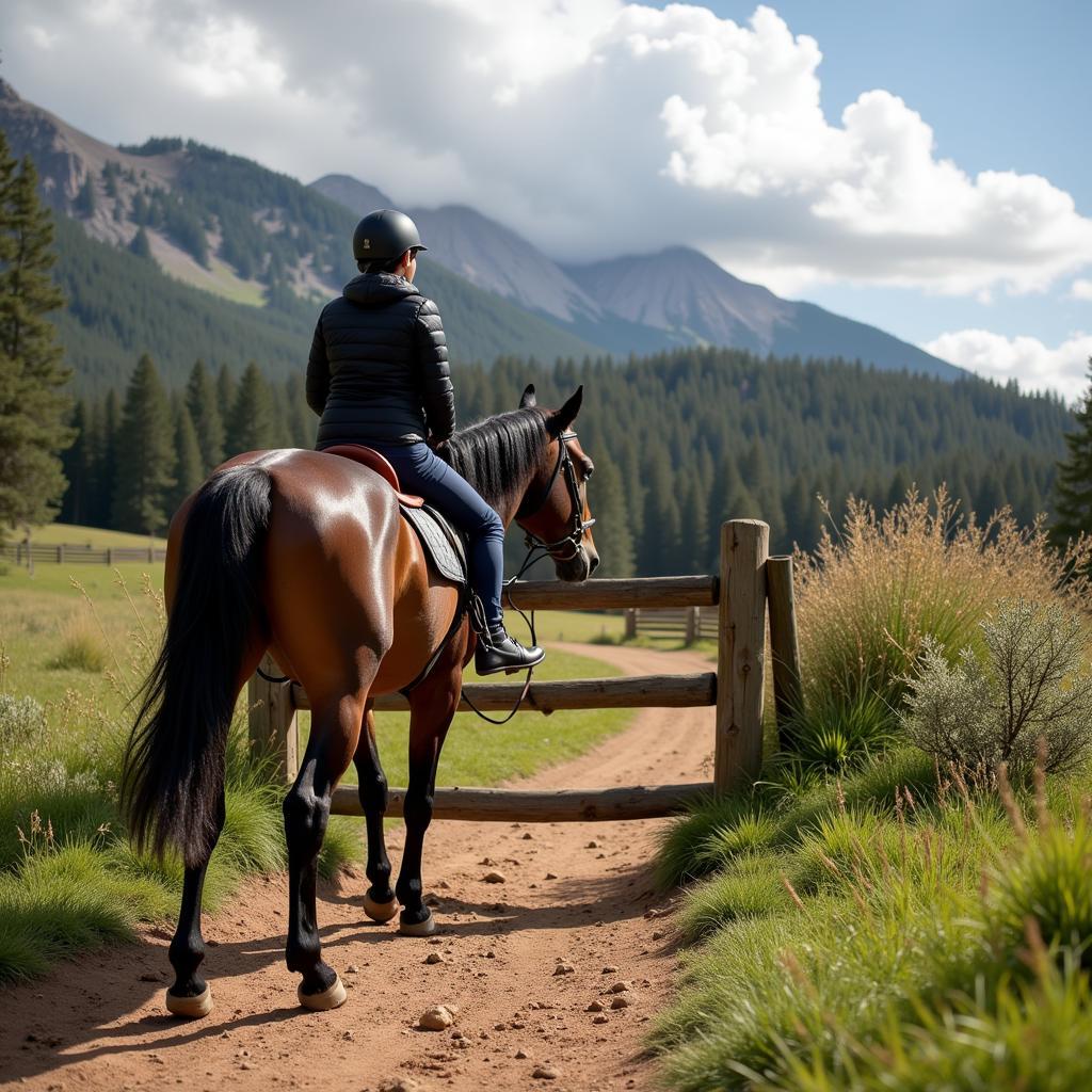 Horse and Rider Approaching Trail Obstacle