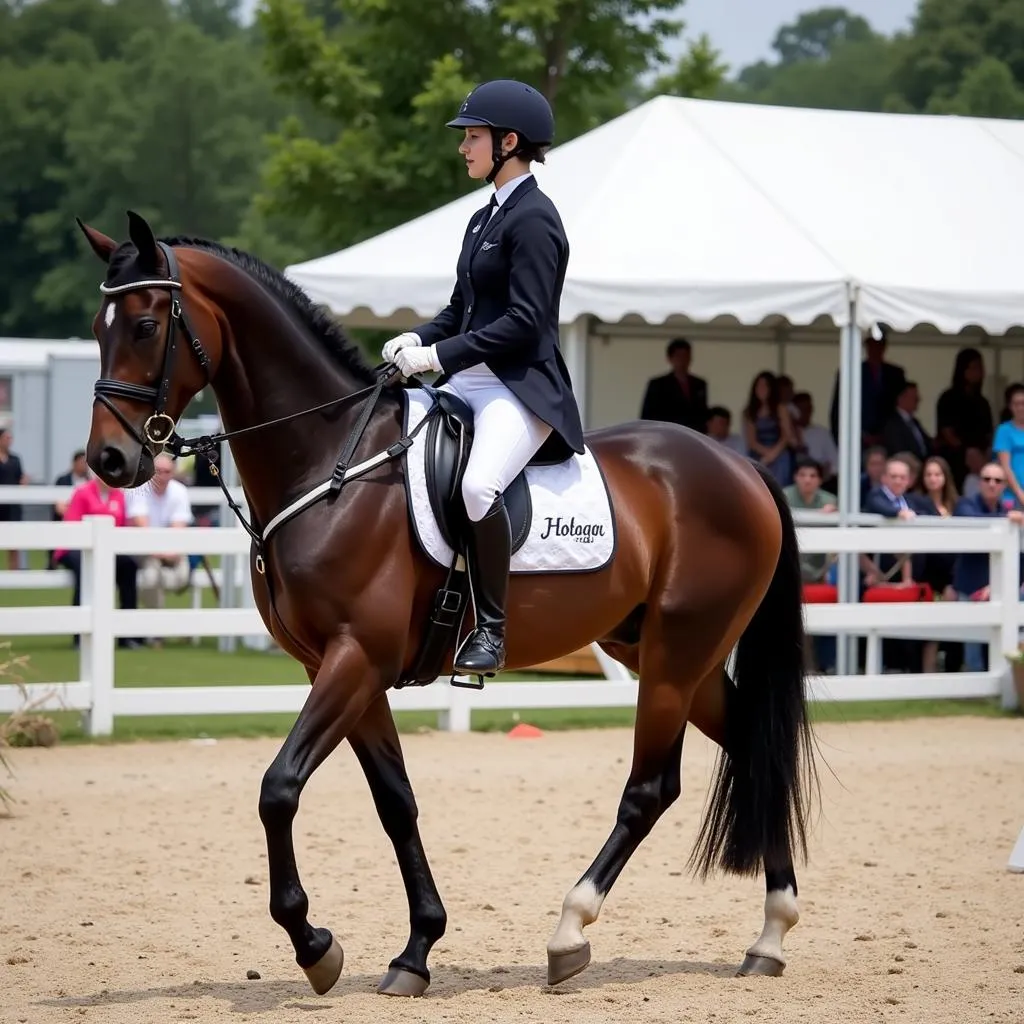 Horse and Rider at a Show with a Unique Name