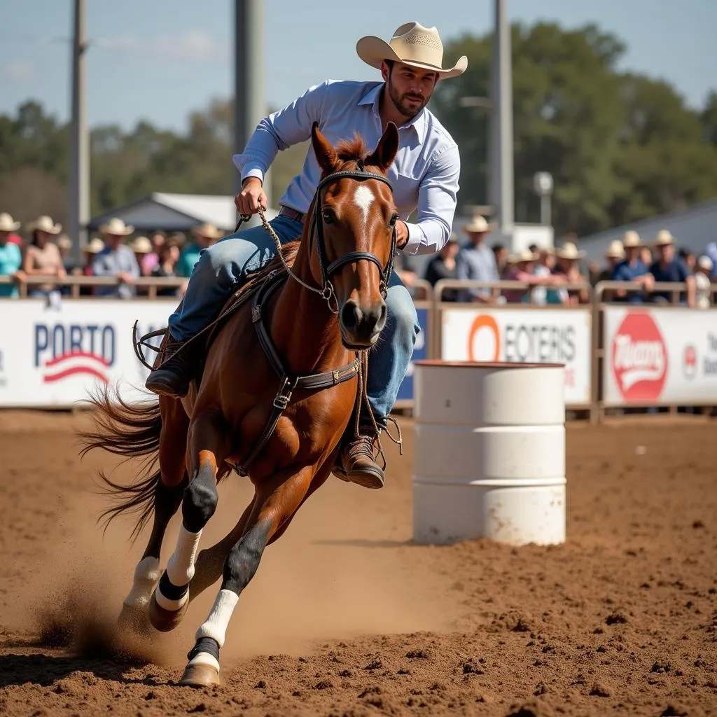 Barrel Racing Competition with Horse and Rider