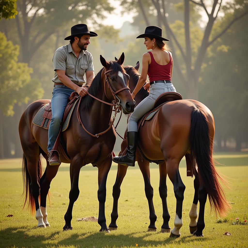 A horse and rider enjoying a peaceful ride together