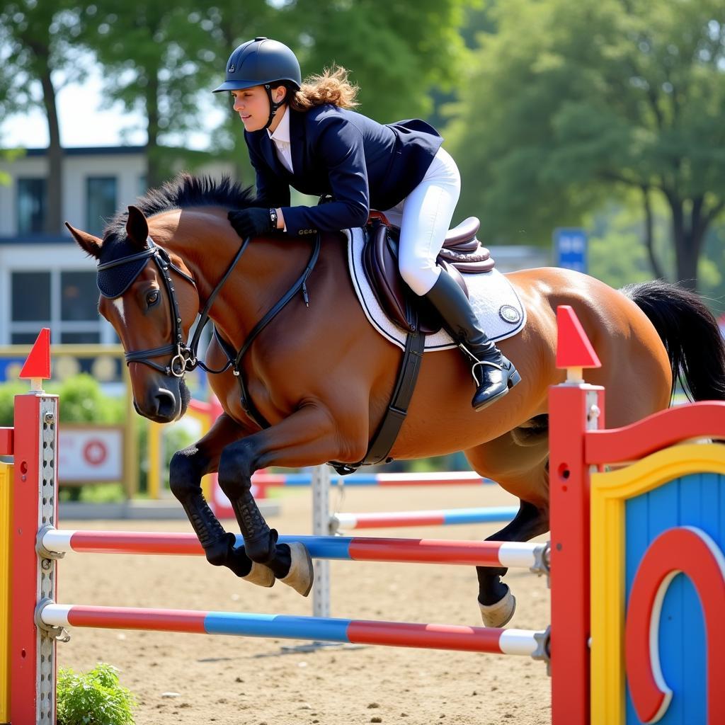 Horse and Rider Successfully Jumping an Obstacle