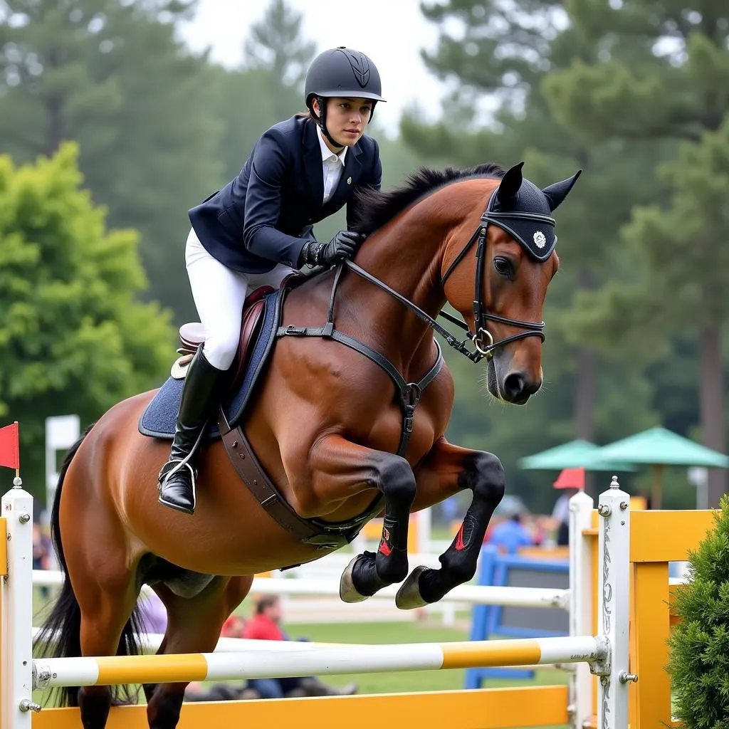 Horse and Rider Using a Gag Bit for Jumping