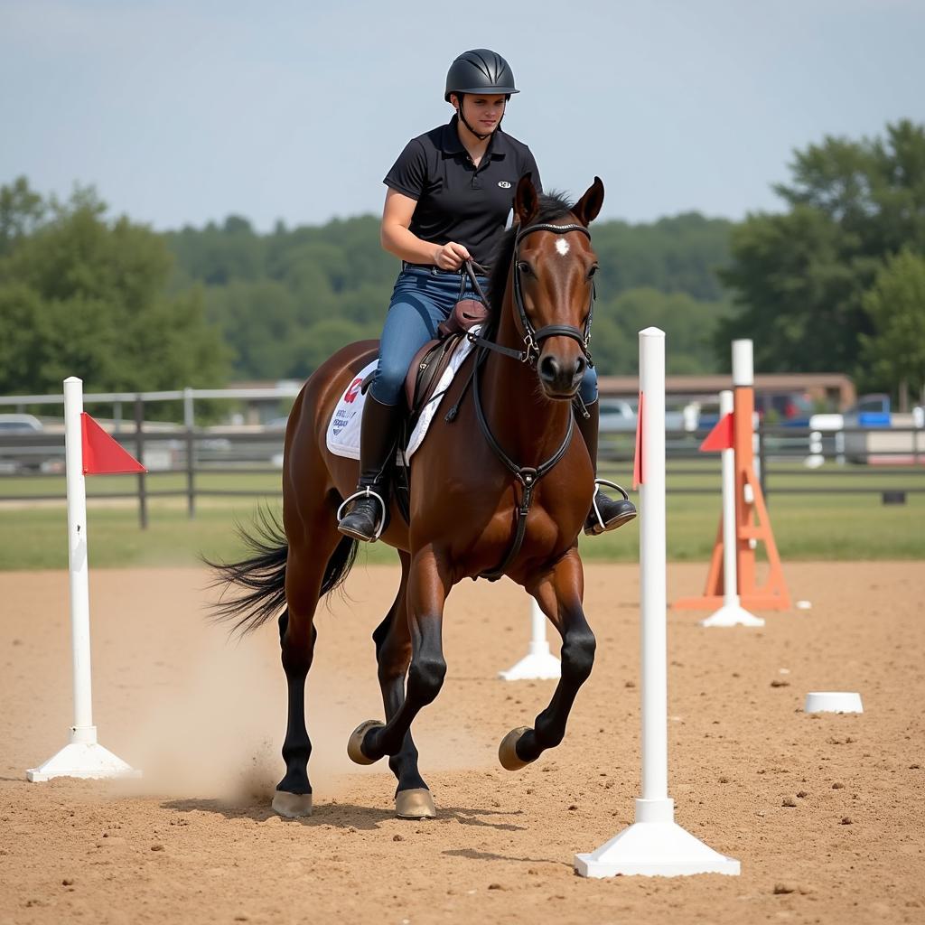 Horse and Rider Navigating Poles on Trail Course