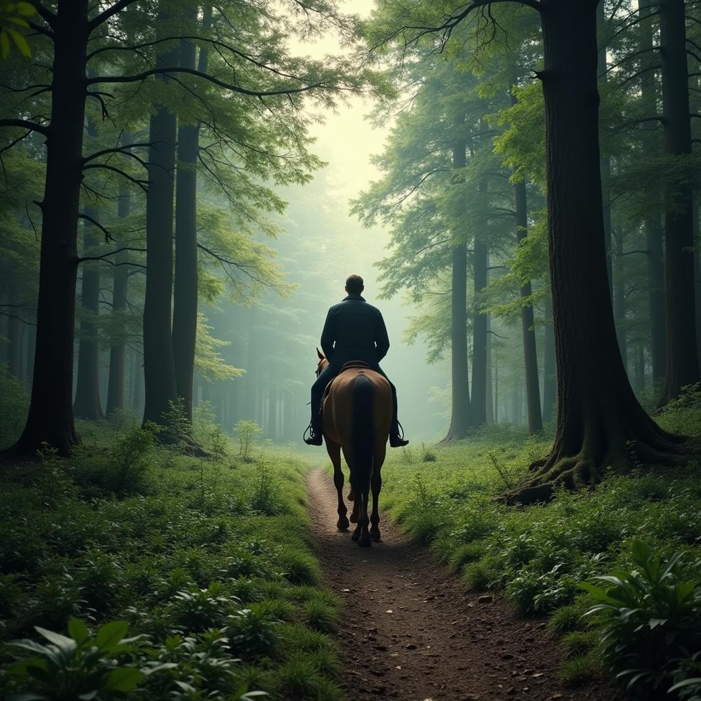 Horse and Rider on Secluded Trail