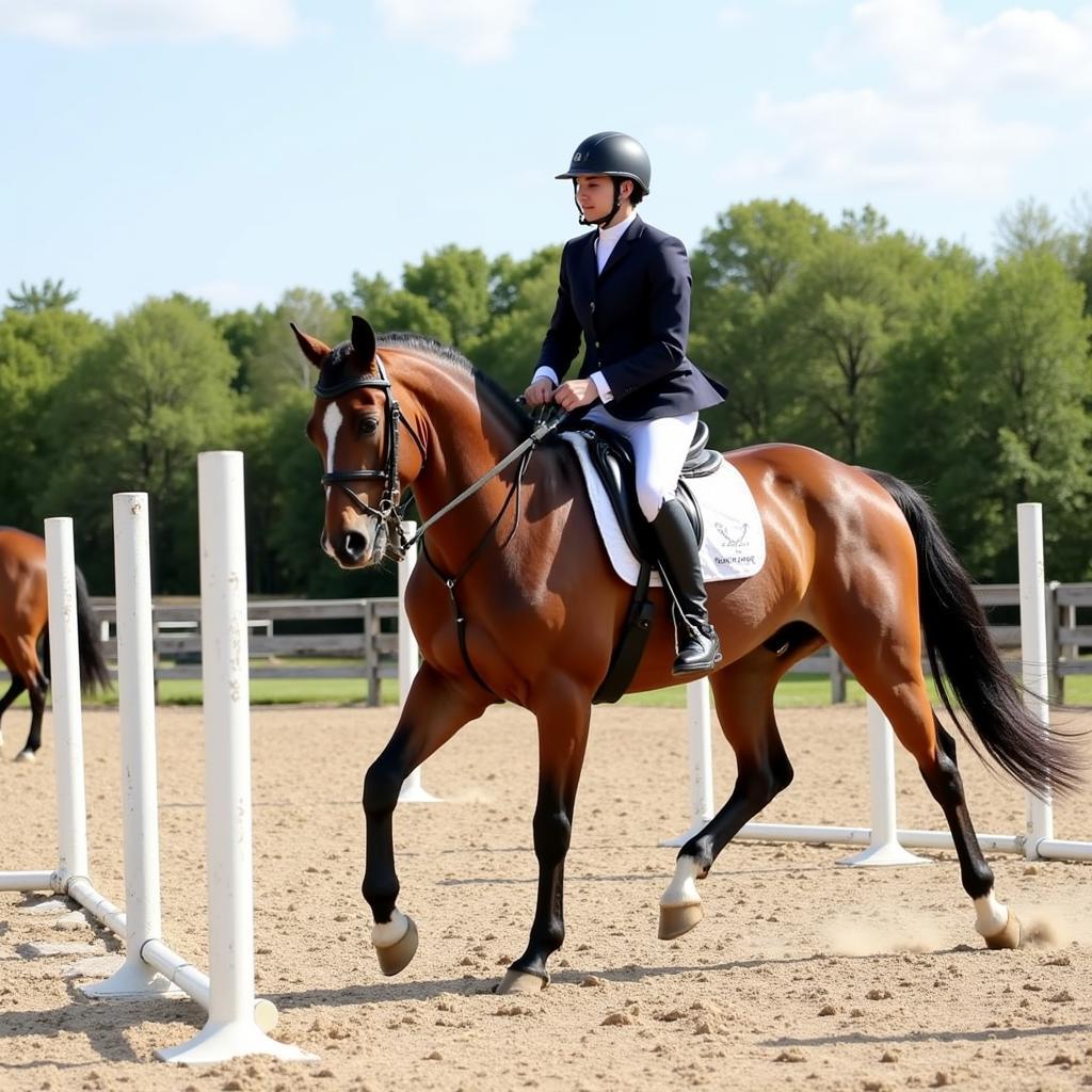 Horse and Rider Navigating Poles