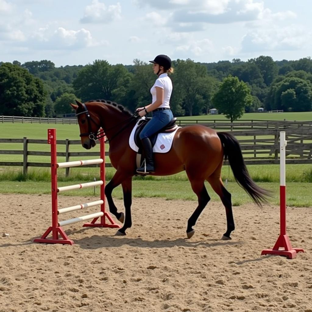 Horse and Rider Practicing Cavaletti with Trotting Poles