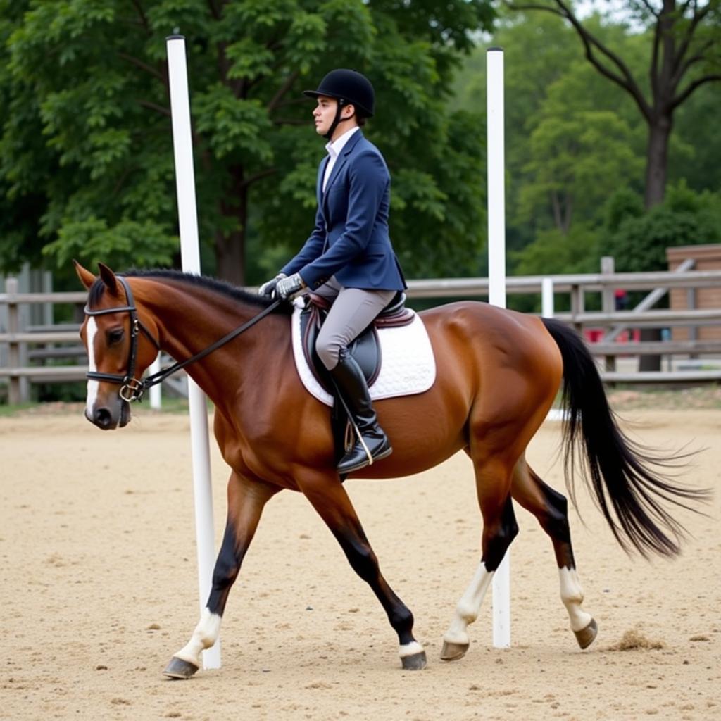 Horse and rider practicing pole bending