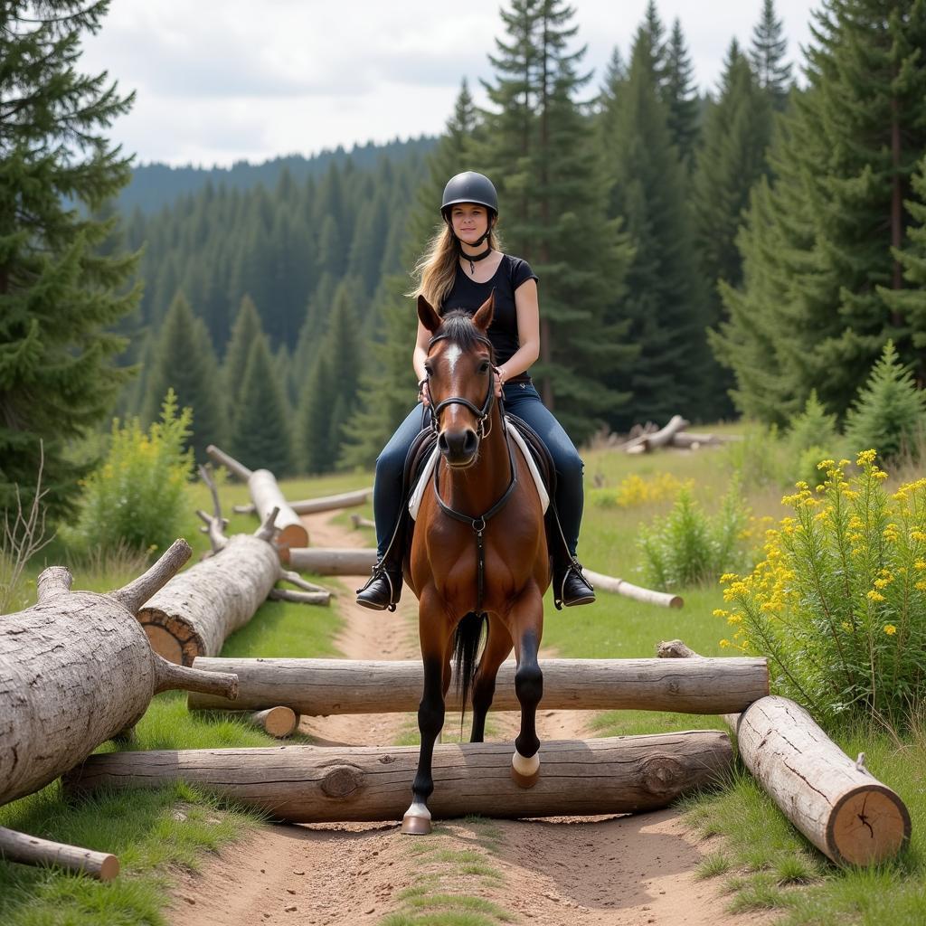 Horse and Rider Navigating Trail Obstacles