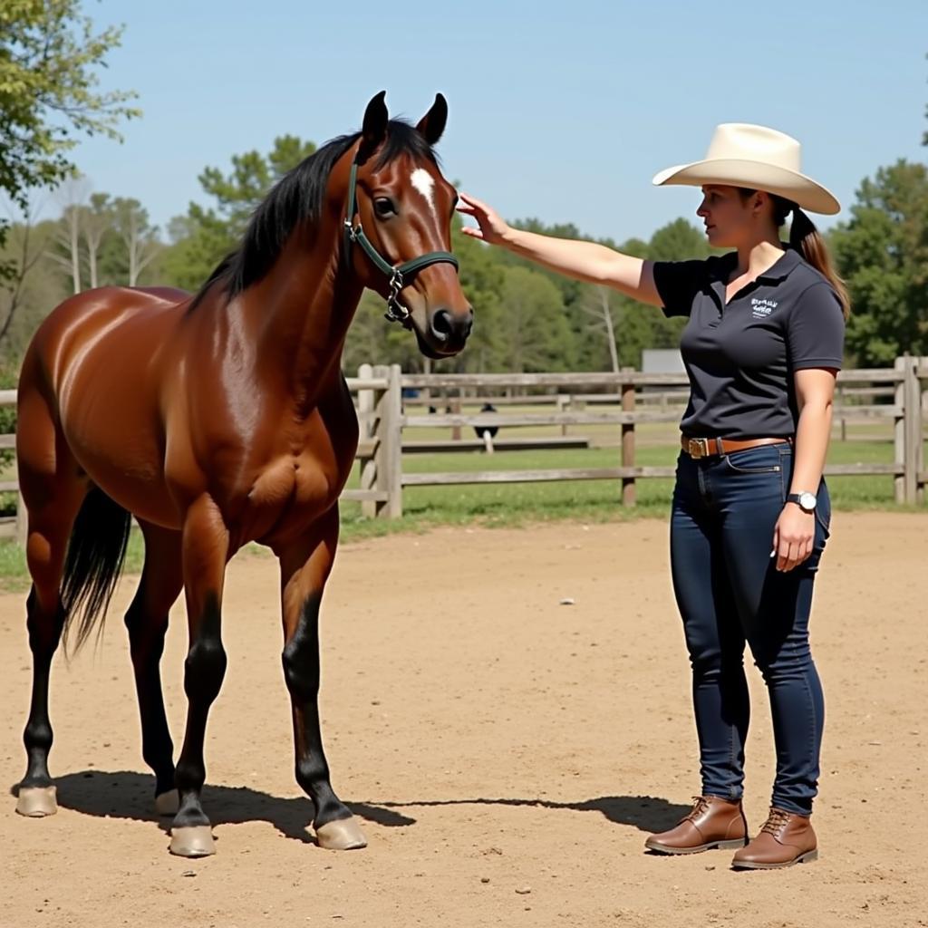 Trainer Communicating with Horse in Round Pen