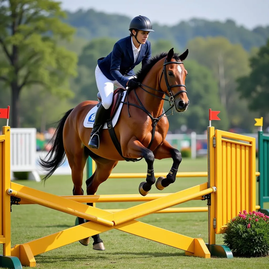 Horse Approaching Oxer Jump