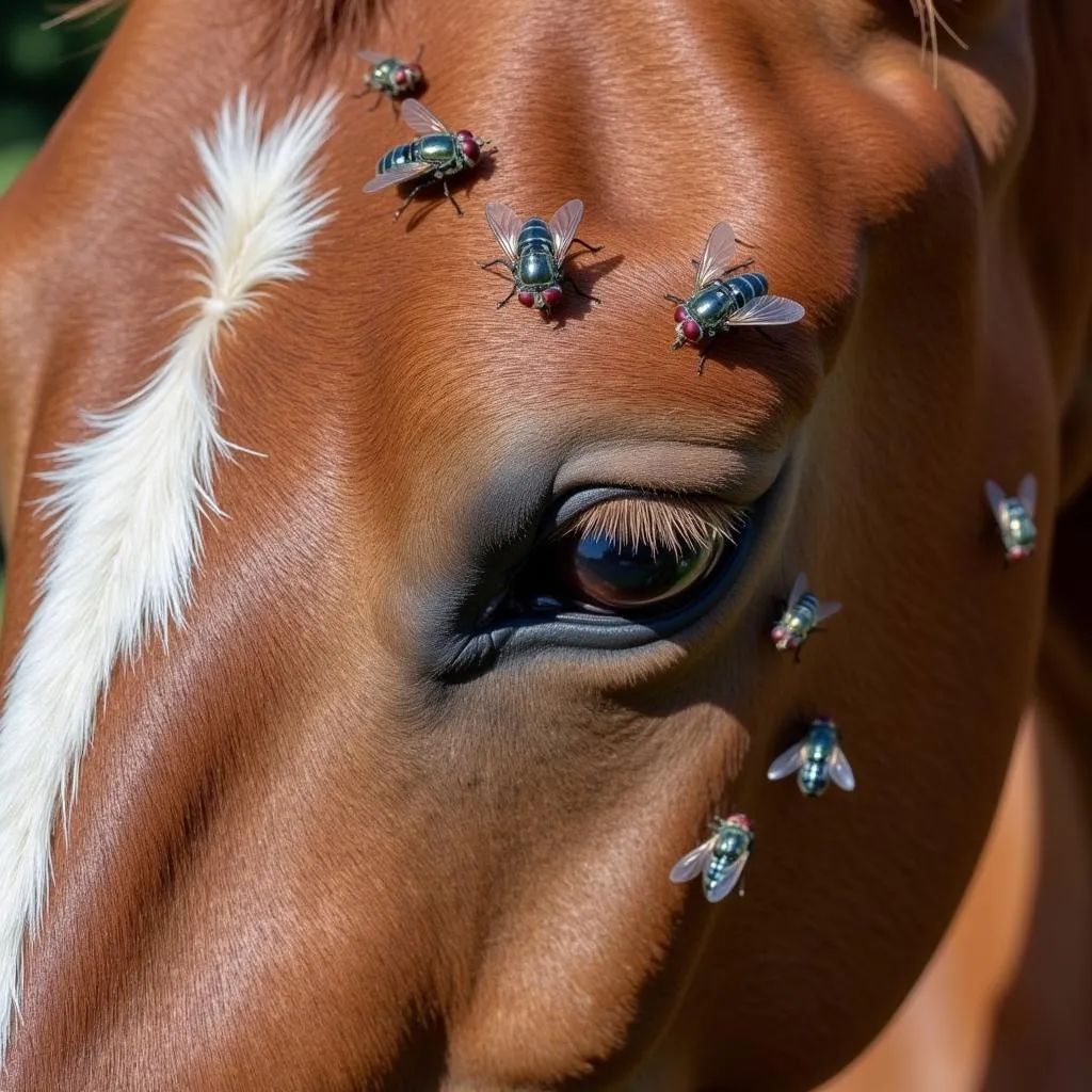 Horse being bitten by flies