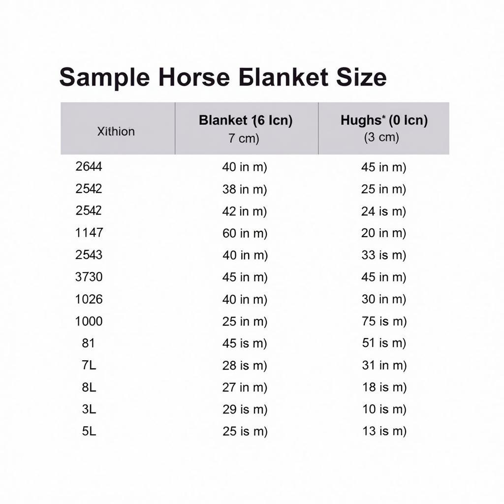 Horse Blanket Size Chart