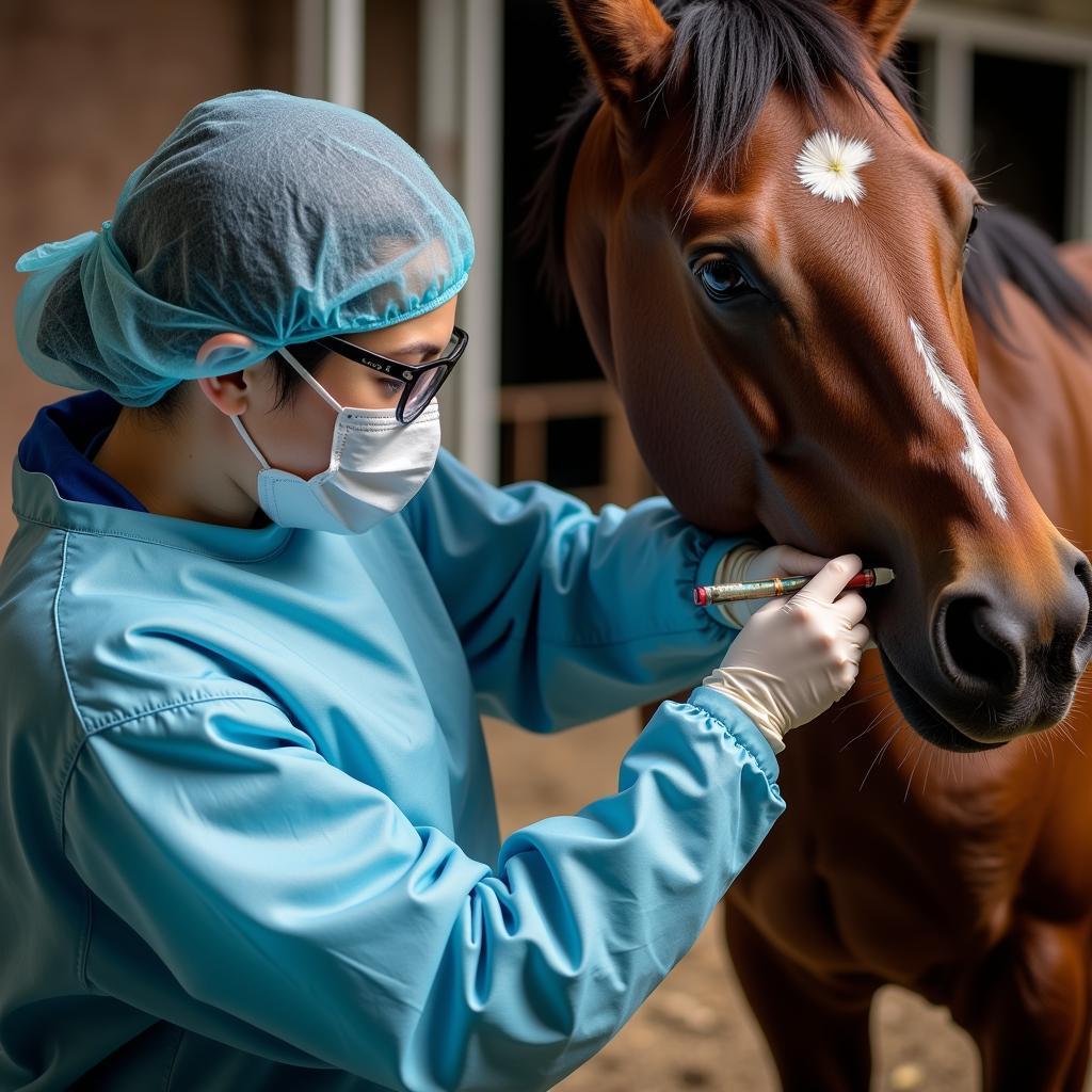 Veterinarian Drawing Blood from a Horse