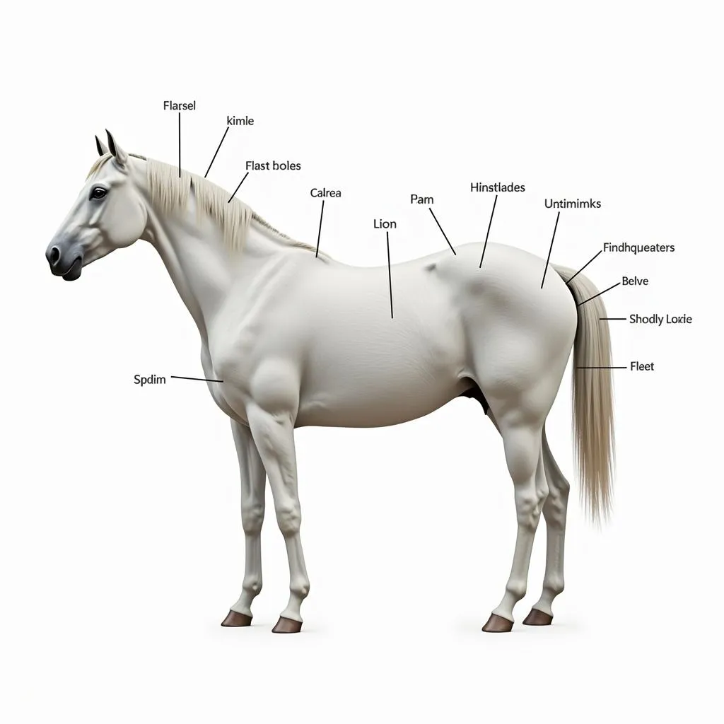 Diagram showing the different parts of a horse's body