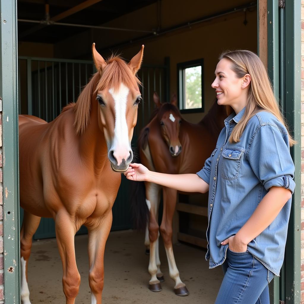 A horse breeder in Fort Myers interacts with a horse.