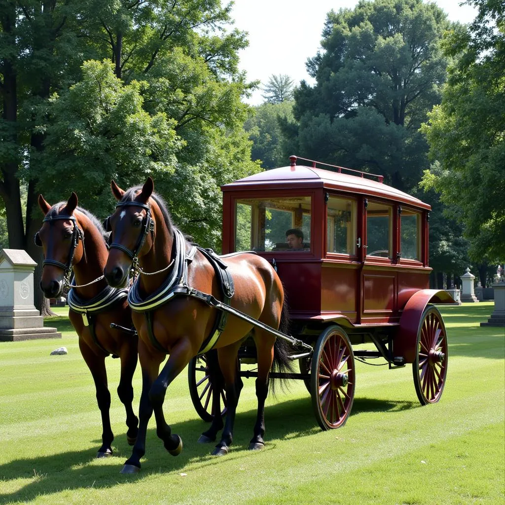 Horse-drawn carriage at funeral procession