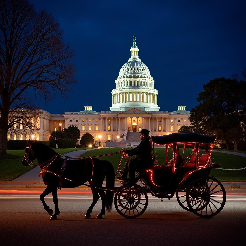 Horse Carriage with Night View of the Capitol Building