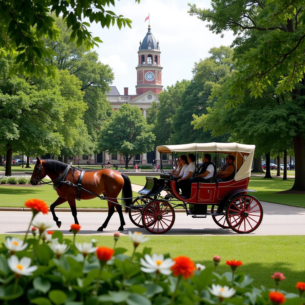 Horse-drawn carriage enjoys the peaceful scenery of an Atlanta park