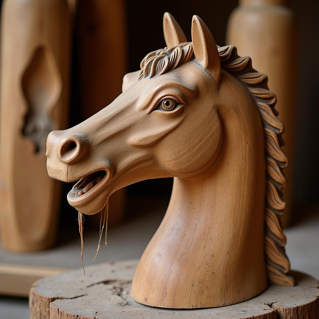 Horse Carving in Wood - Intricate Detail