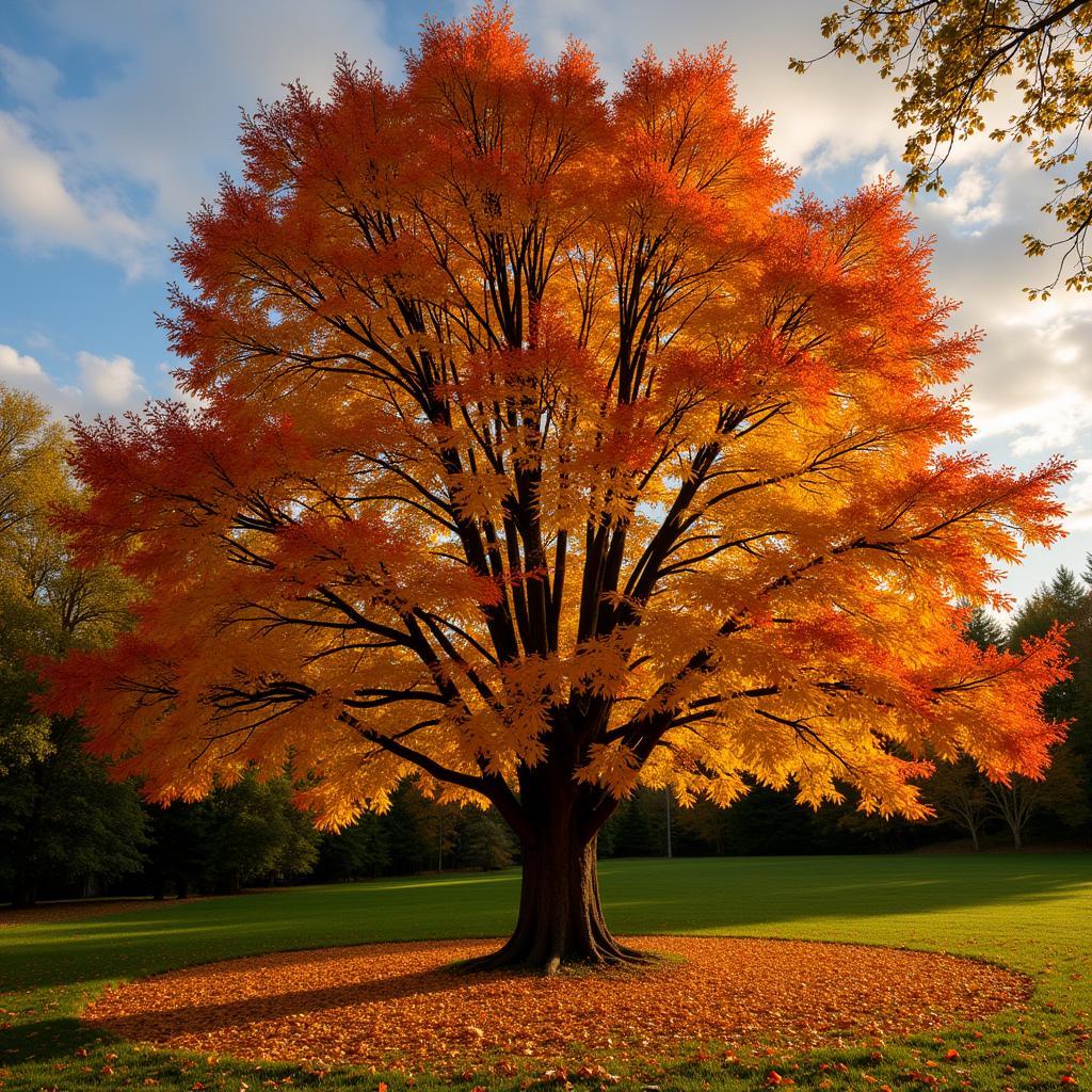 Horse Chestnut Tree with Vibrant Autumn Foliage