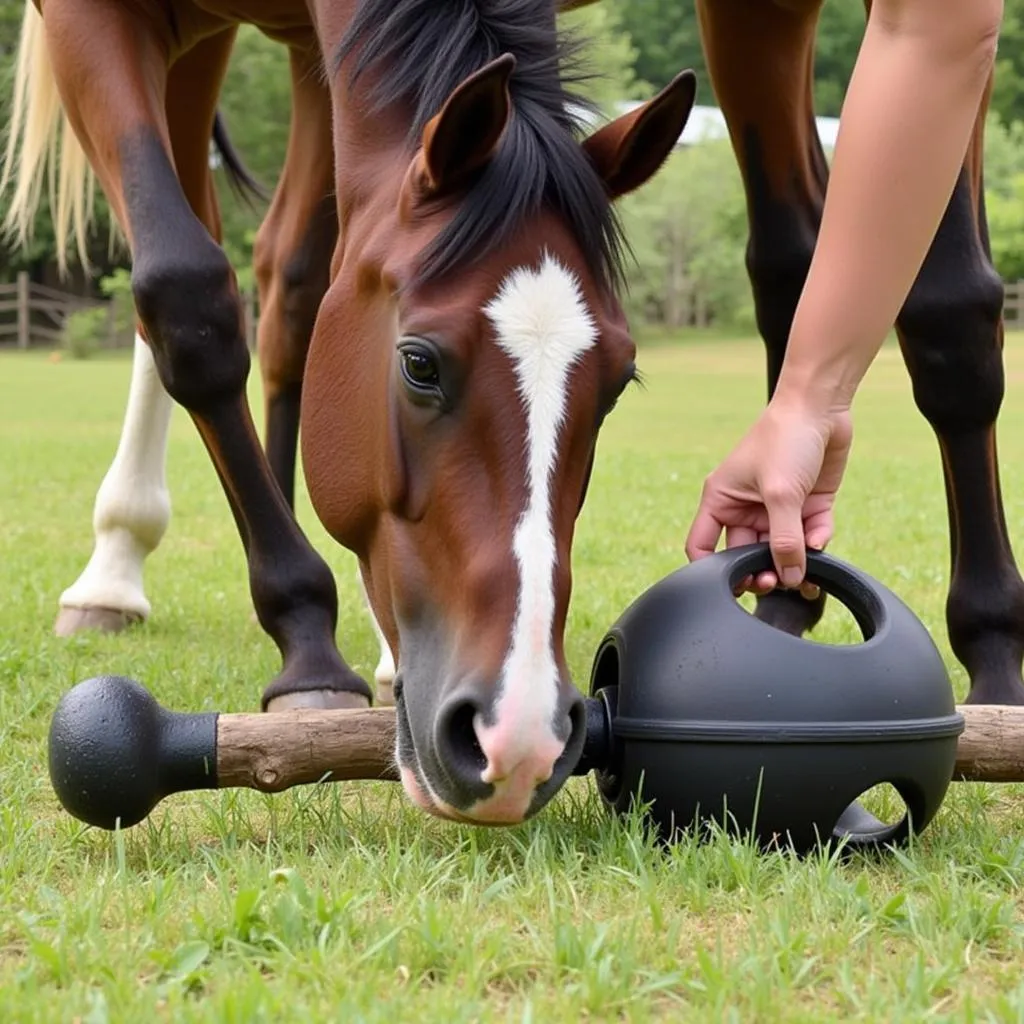 Horse playing with a durable chew toy