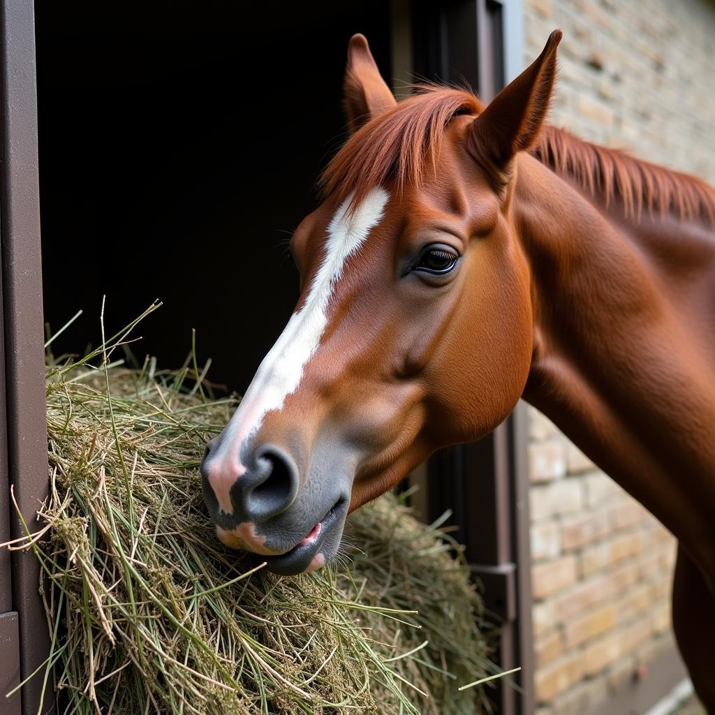 Horse Chewing Hay