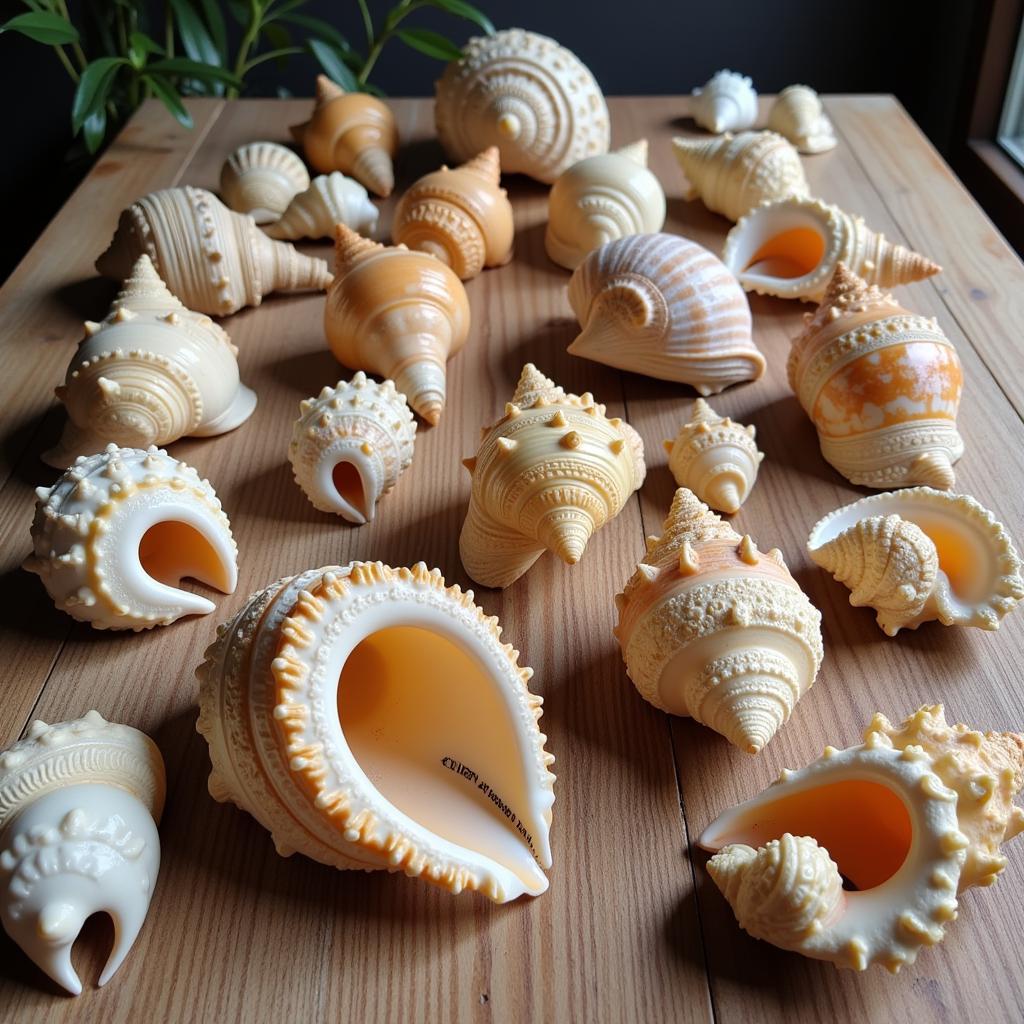 Variety of Horse Conch Shells on Display