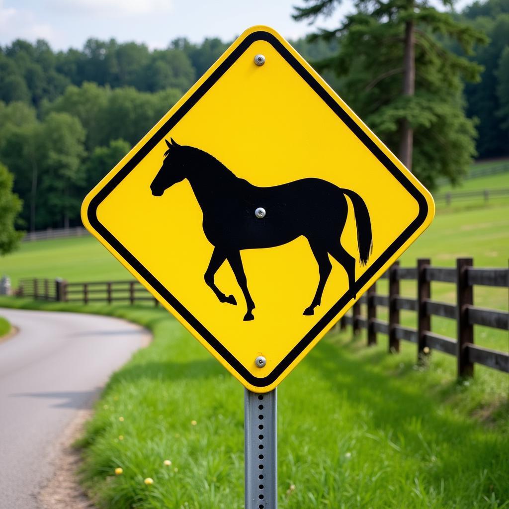 Horse Crossing Sign on a Rural Road