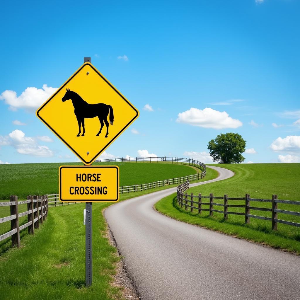 Horse Crossing Sign on Rural Road