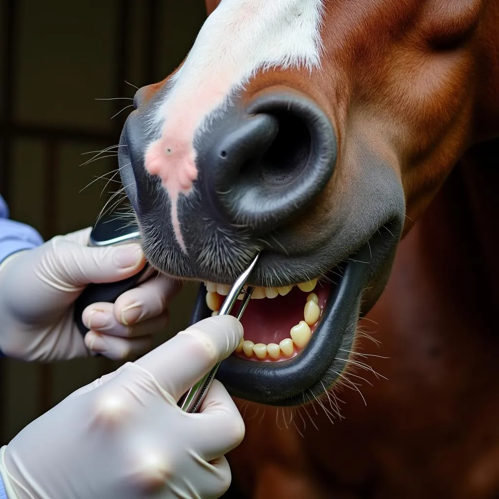 Veterinarian Performing a Horse Dental Exam