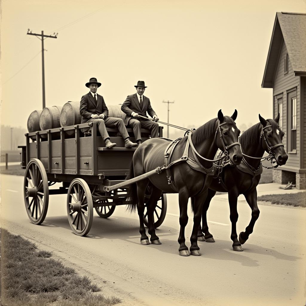 Horse-Drawn Beer Wagon Delivery