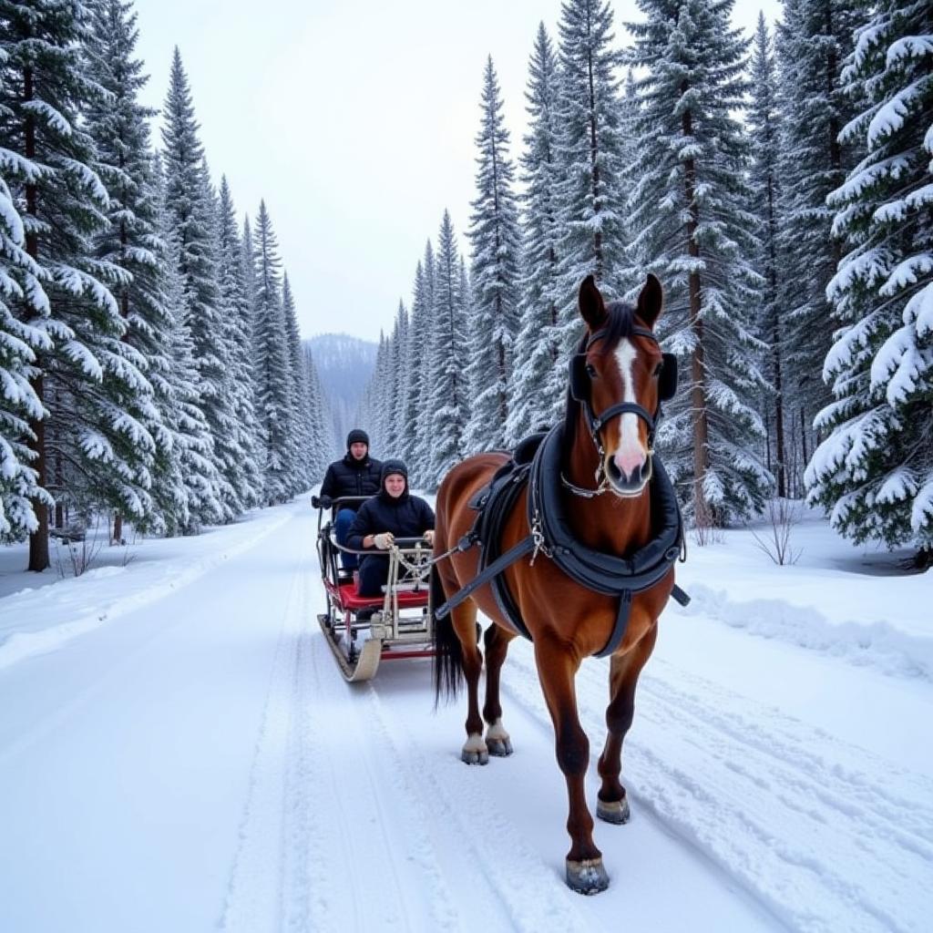 Horse Drawn Bobsled in Winter Landscape