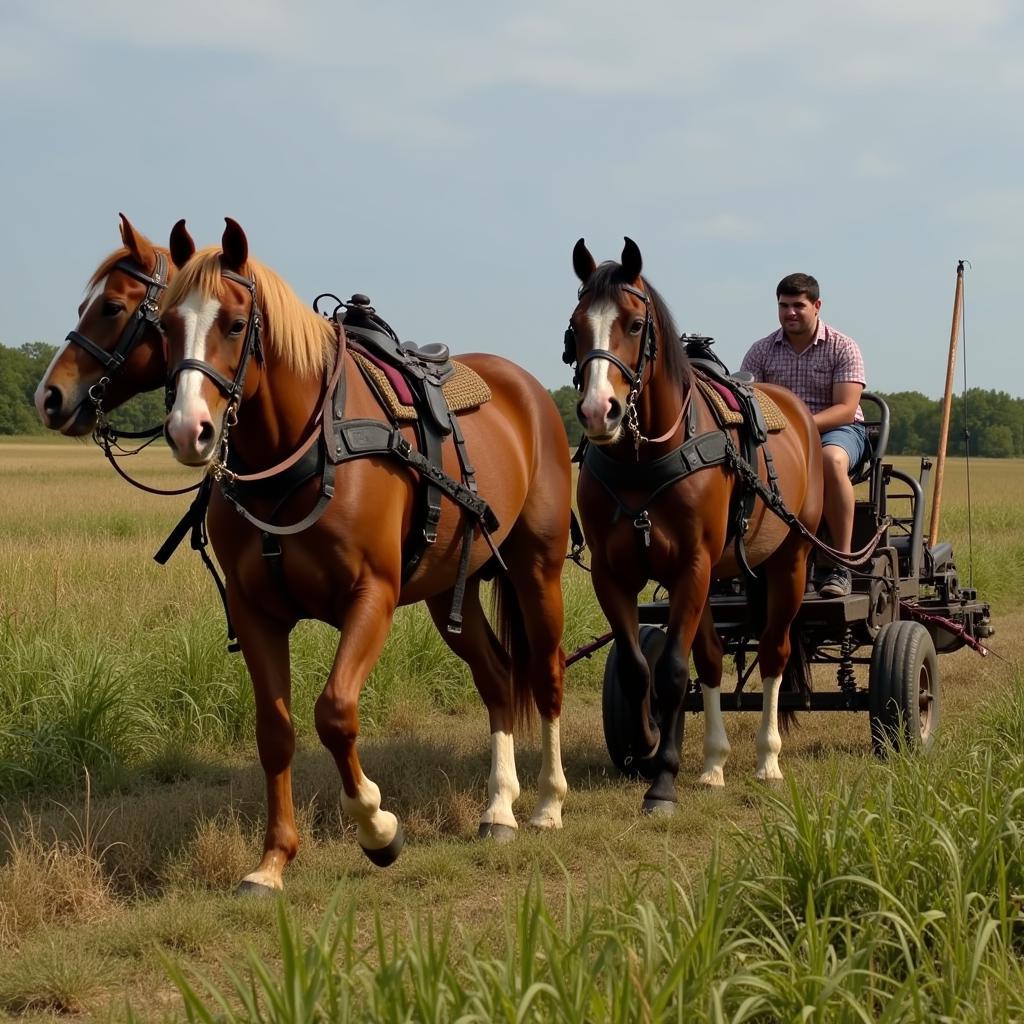 Horse Drawn Bush Hog in Action