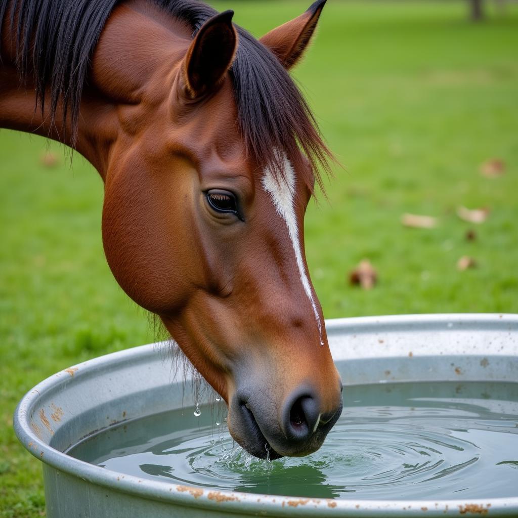 Horse Drinking from Water Trough