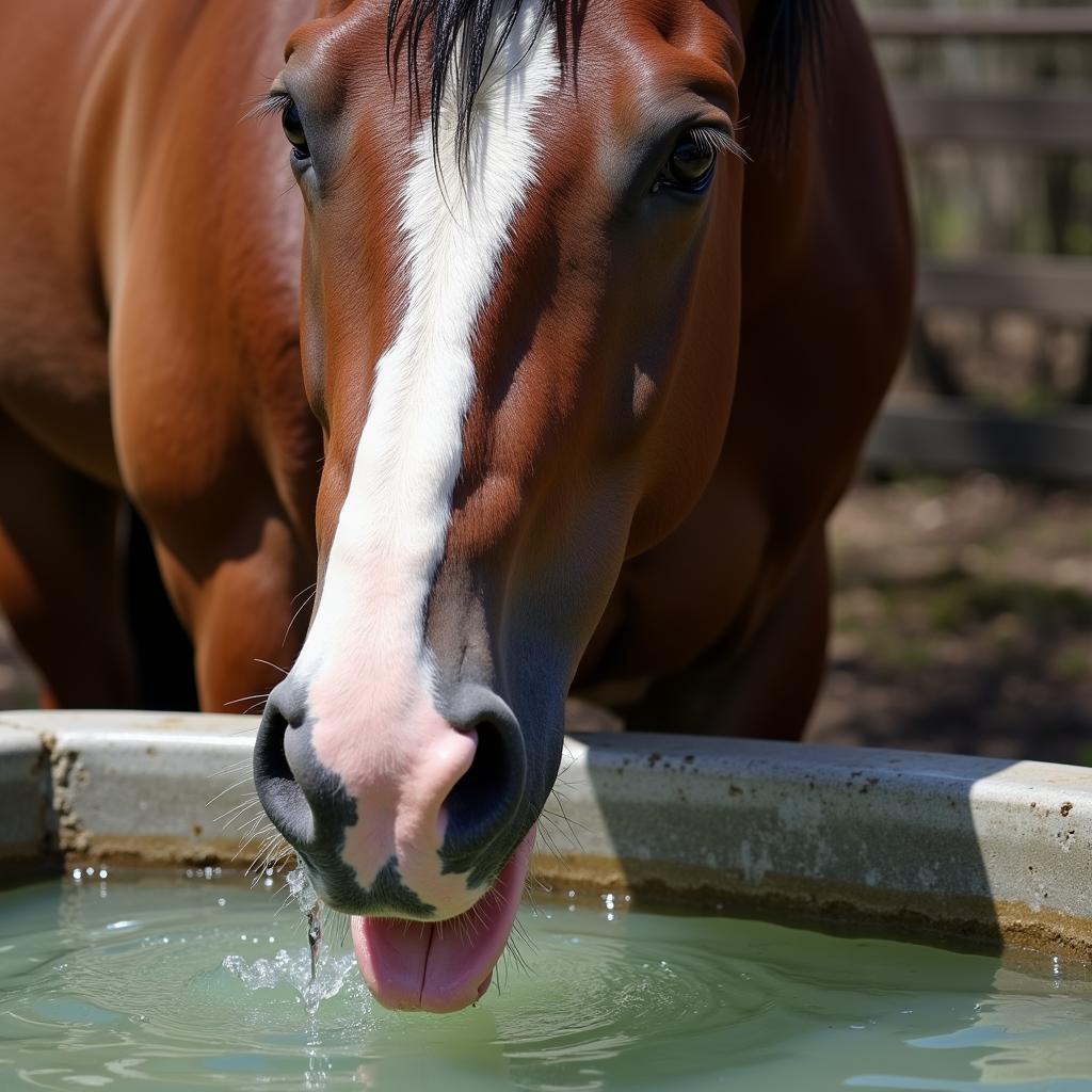 Horse Drinking Water From a Trough