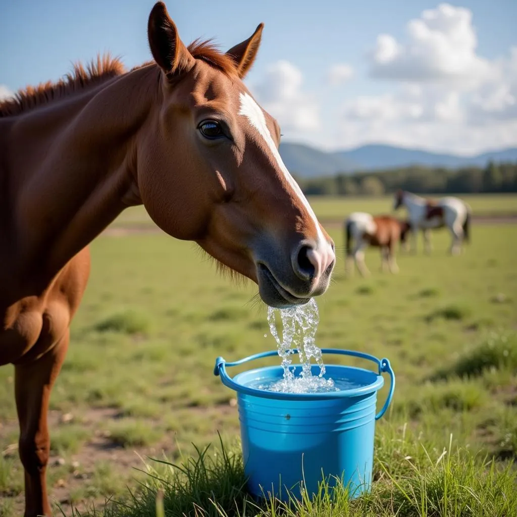 Horse Drinking Water from a Bucket