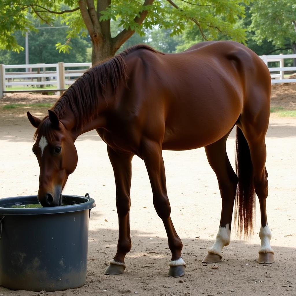 Horse Drinking Water From a Bucket