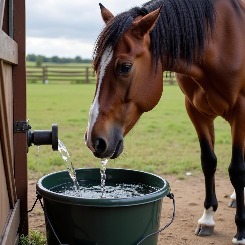 Horse Drinking Water from a Bucket