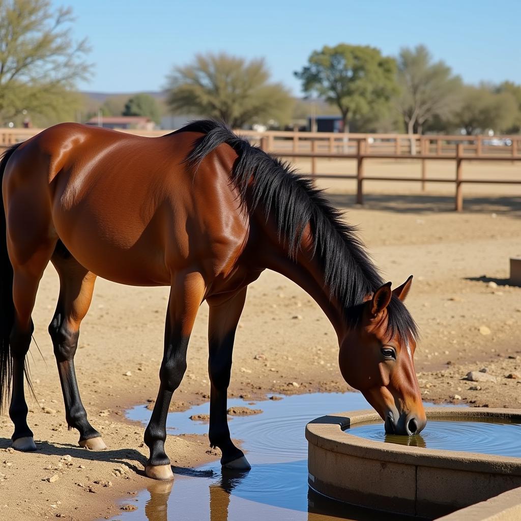 Horse Drinking Water from a Trough