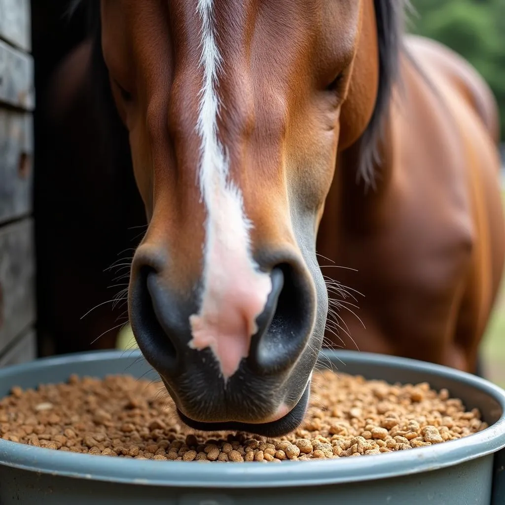 A horse enjoying ADM horse feed