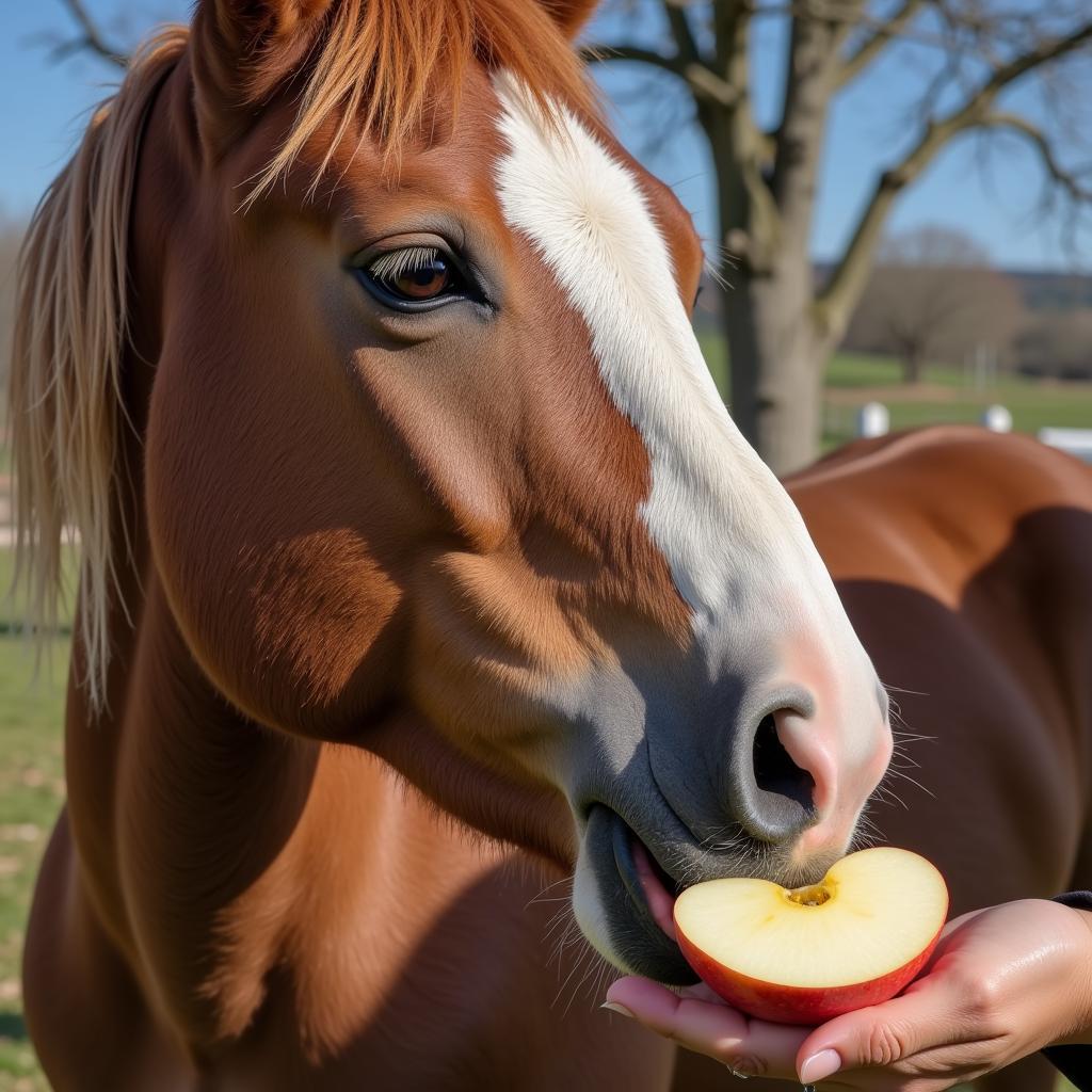 Horse Eating Apple from Hand