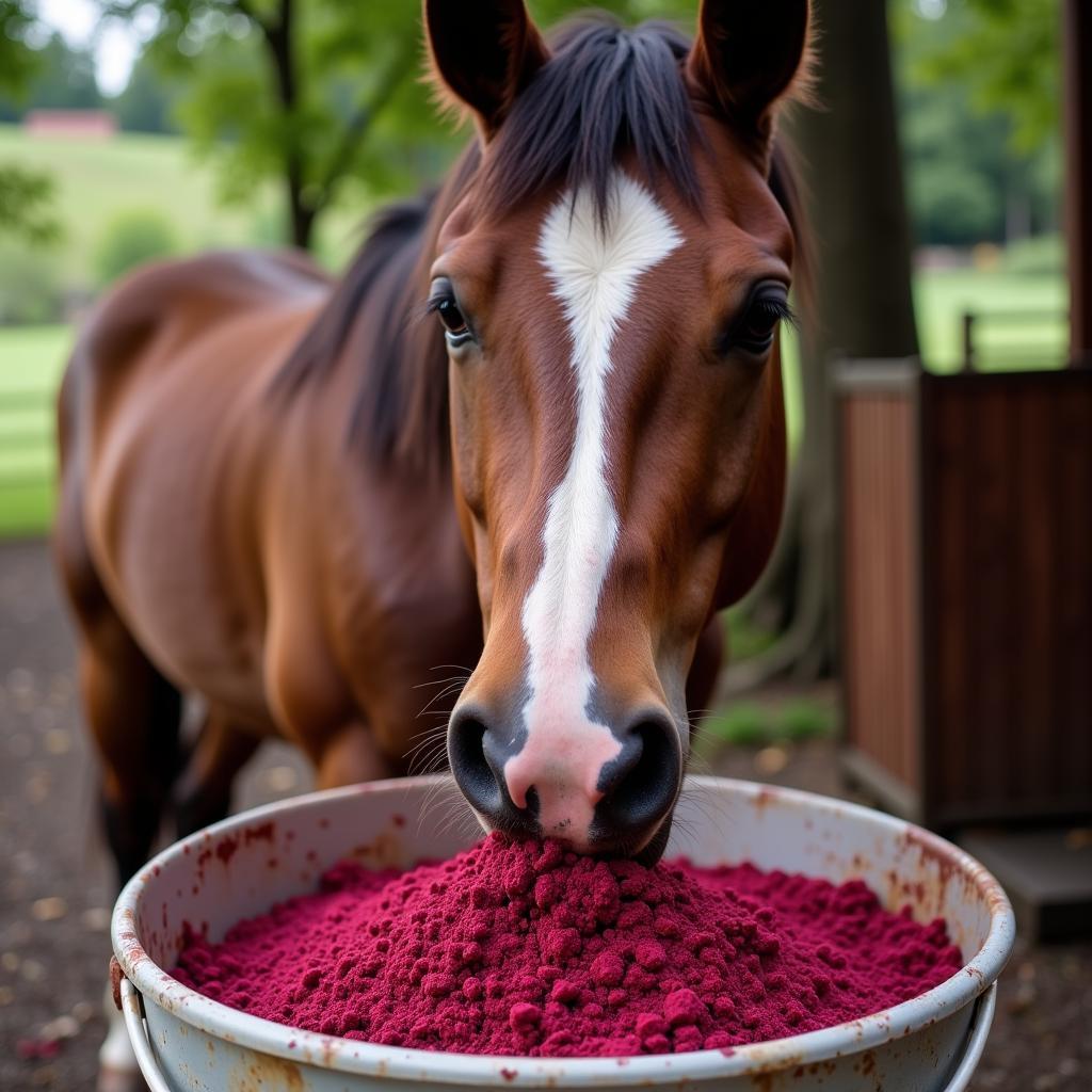 Horse Enjoying Beet Pulp