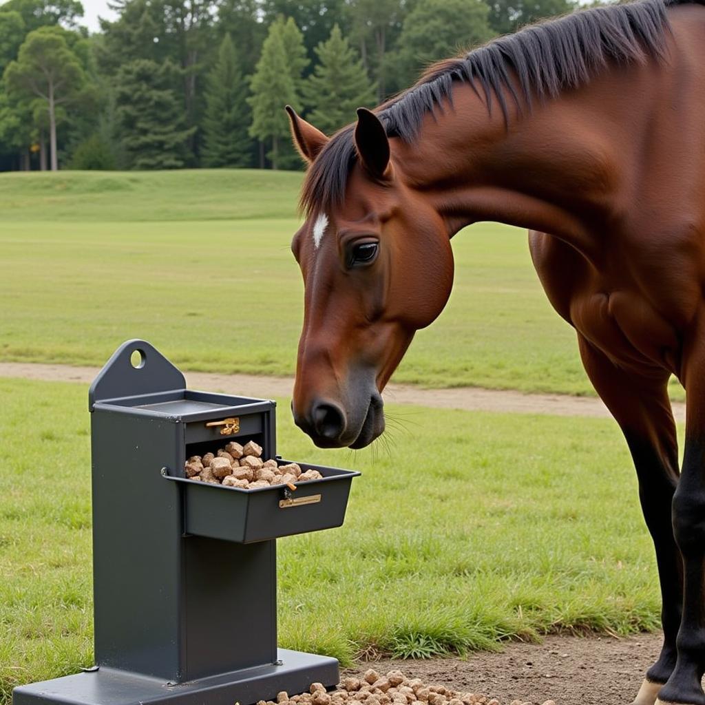 Horse Enjoying Cubes From a Feeder