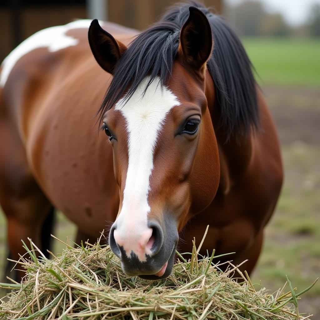 Horse Enjoying Hay