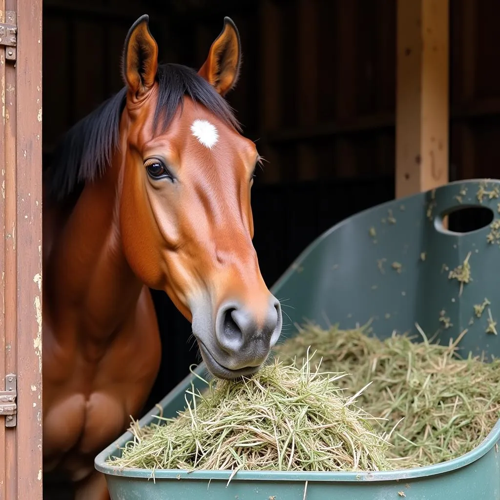 Healthy Horse Enjoying Hay