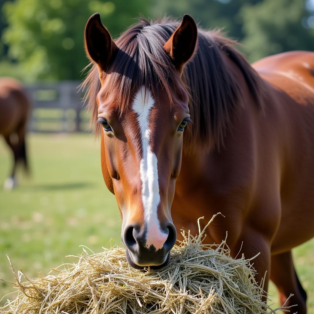 Horse Eating Hay to Fulfill Nutritional Needs