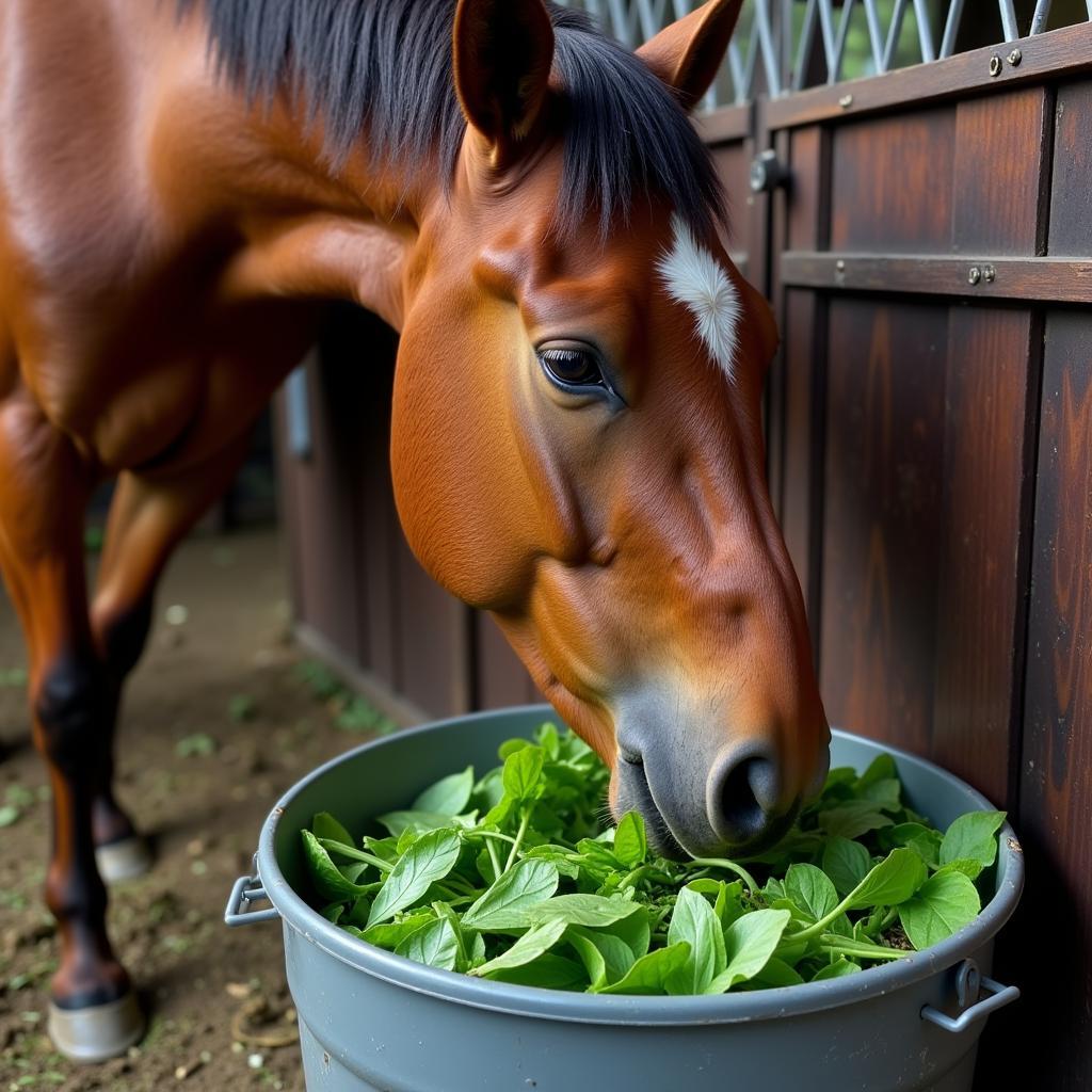 Horse Eating Leafy Greens