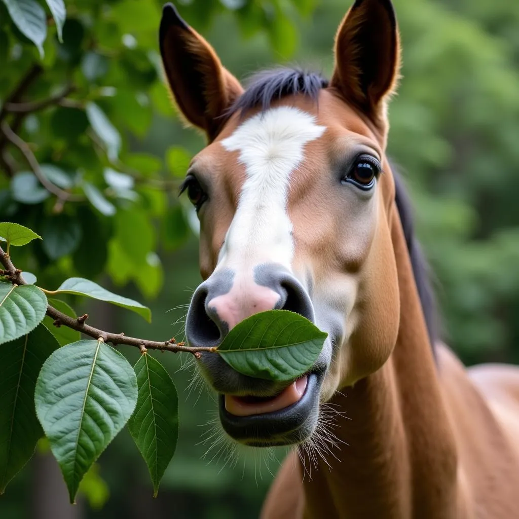 Horse Eating Mulberry Leaves