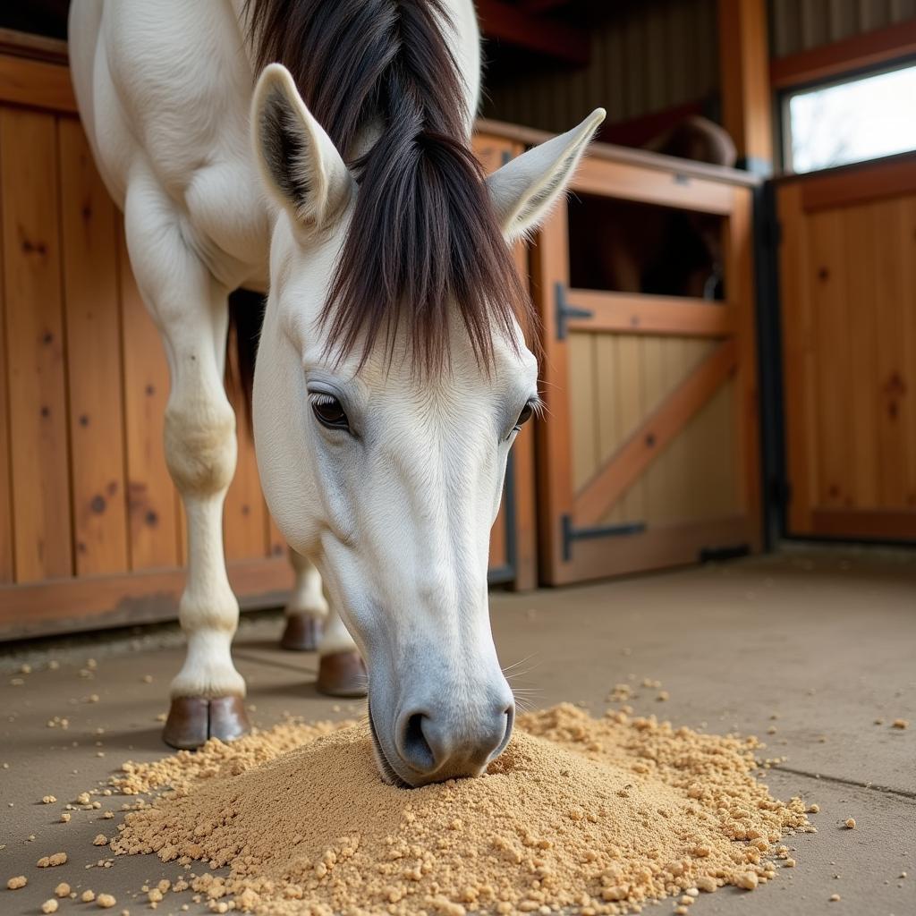 Horse eating psyllium husk supplement