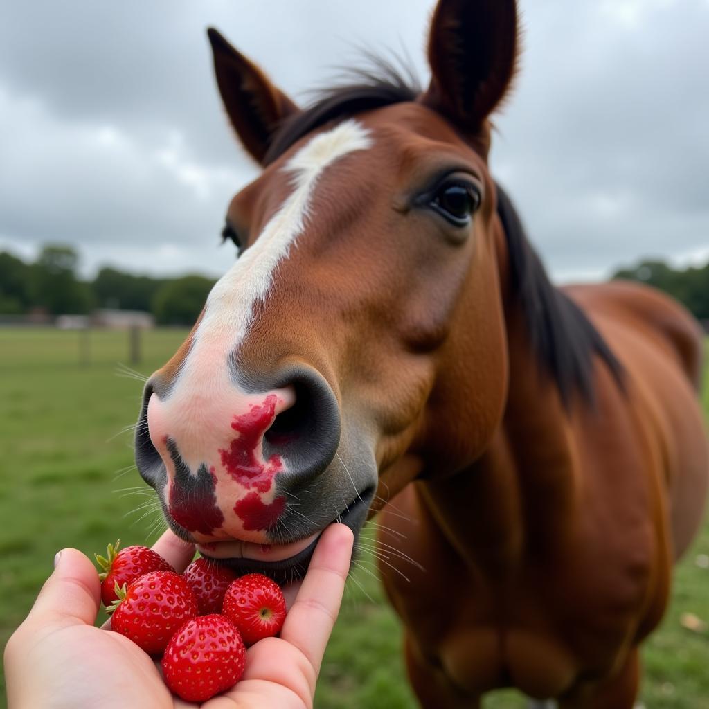 Horse Enjoying Strawberries